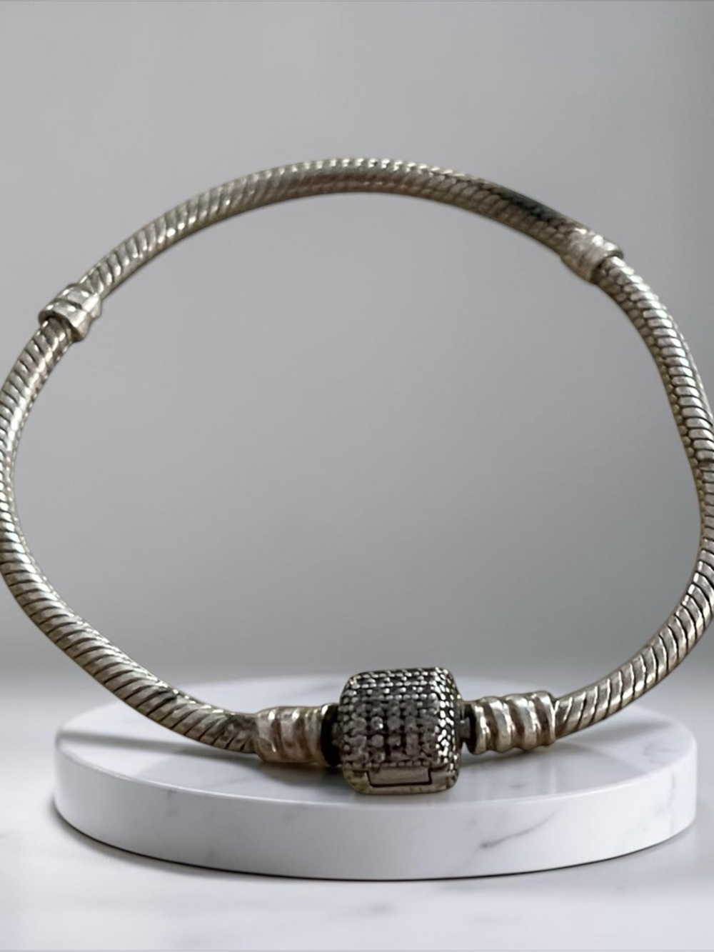 Sterling Silver Pandora Moments Sparkling Pave Clasp Snake Chain Bracelets